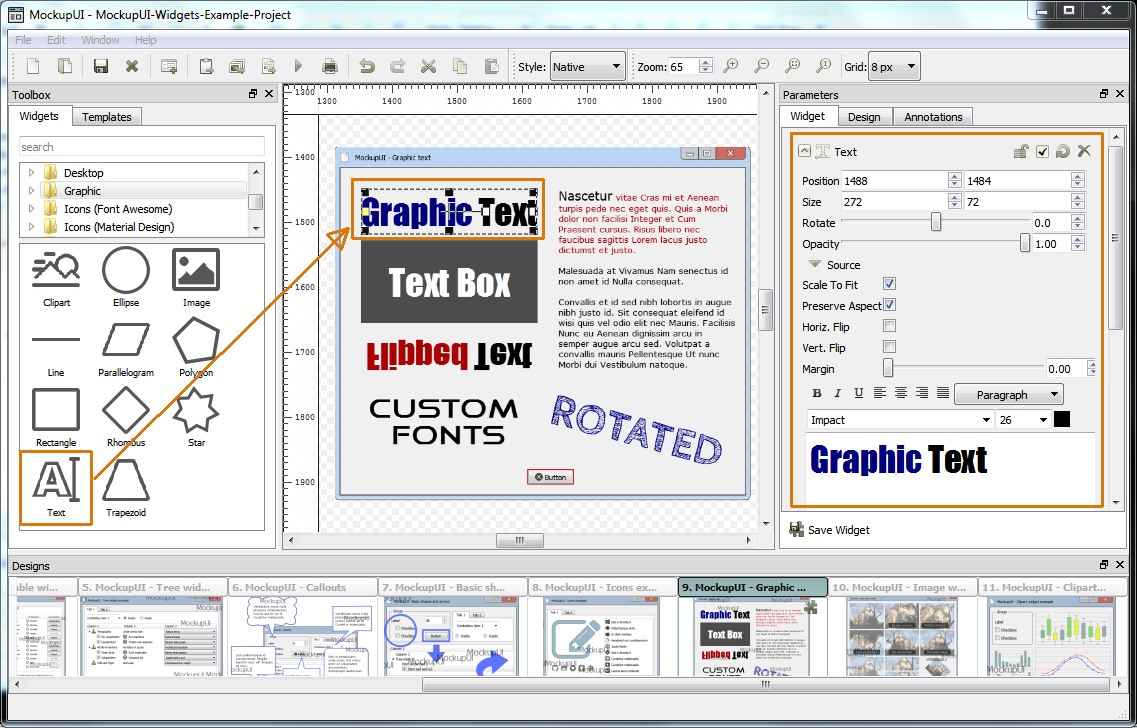 MockupUI + Graphic text widget
